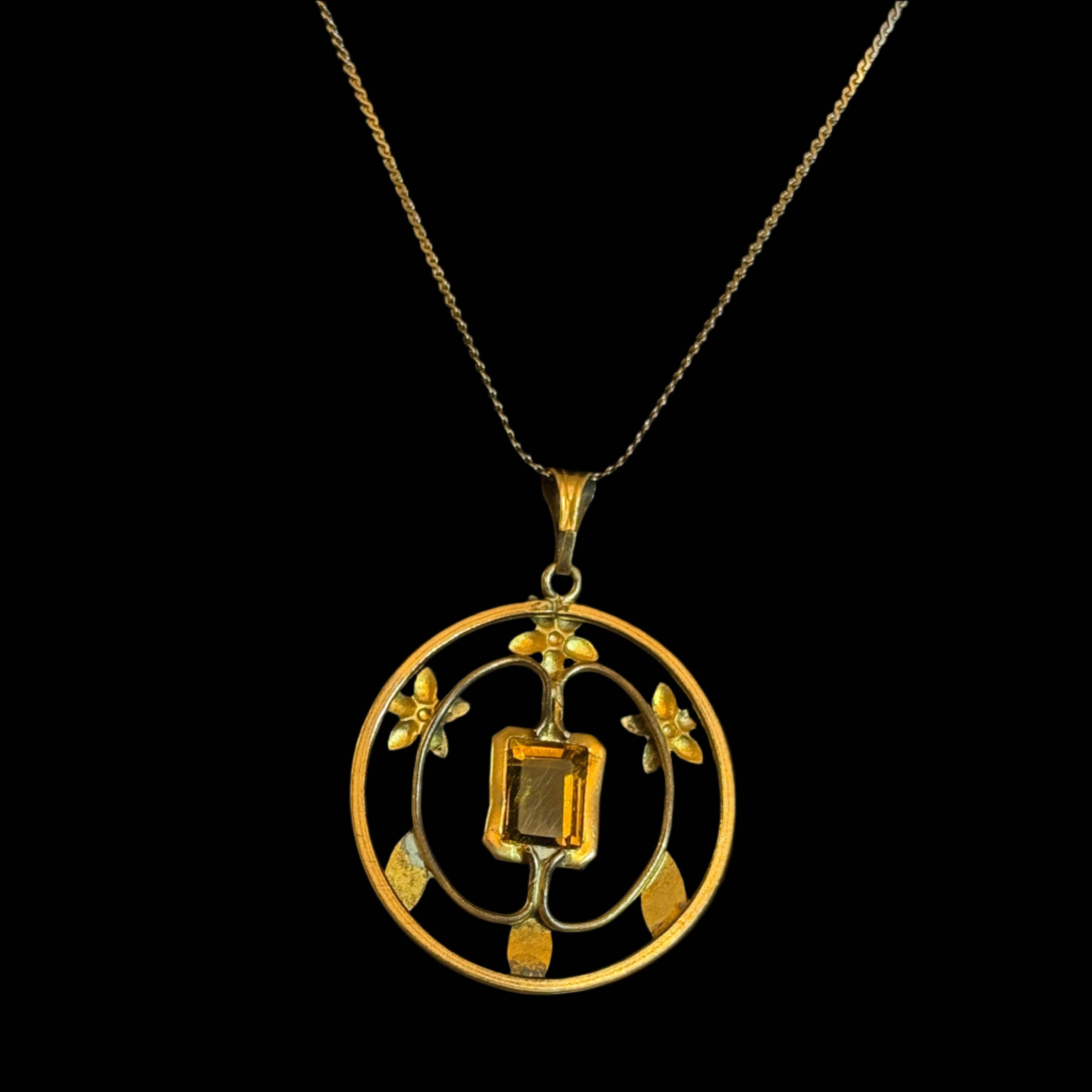 Vintage Gold Filled Seprentine Chain & Yellow Citrine Filigree Pendant