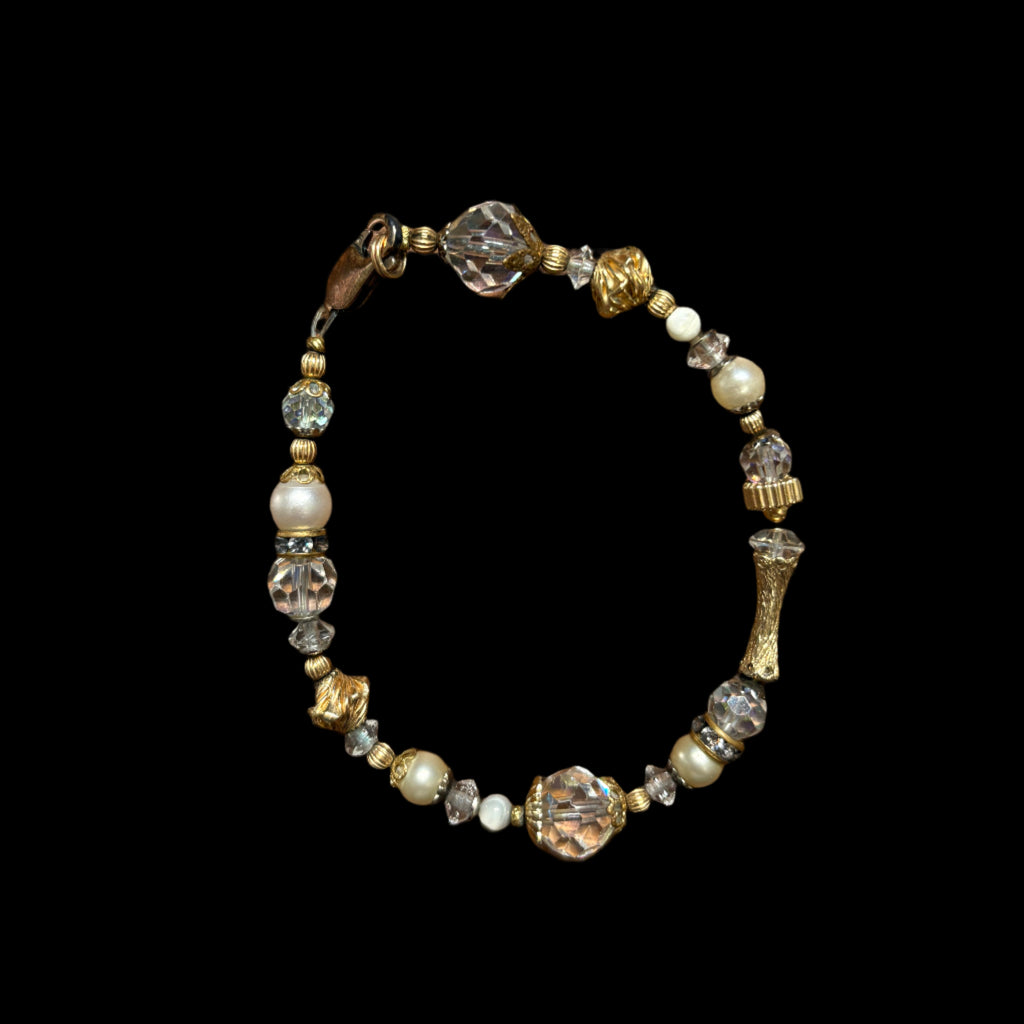 18KT GF Fresh Water Pearl and Crystal Bracelet
