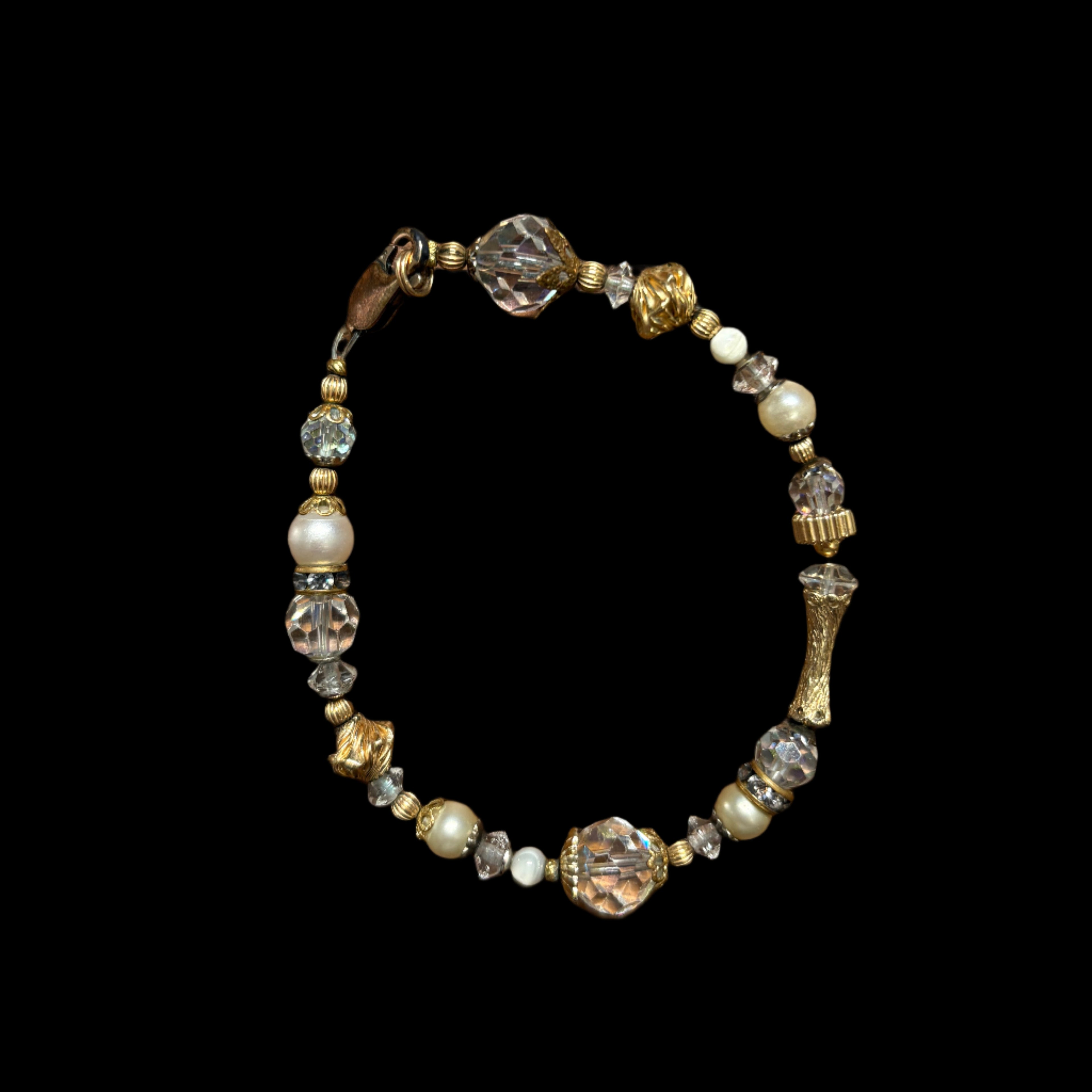 18KT GF Fresh Water Pearl and Crystal Bracelet