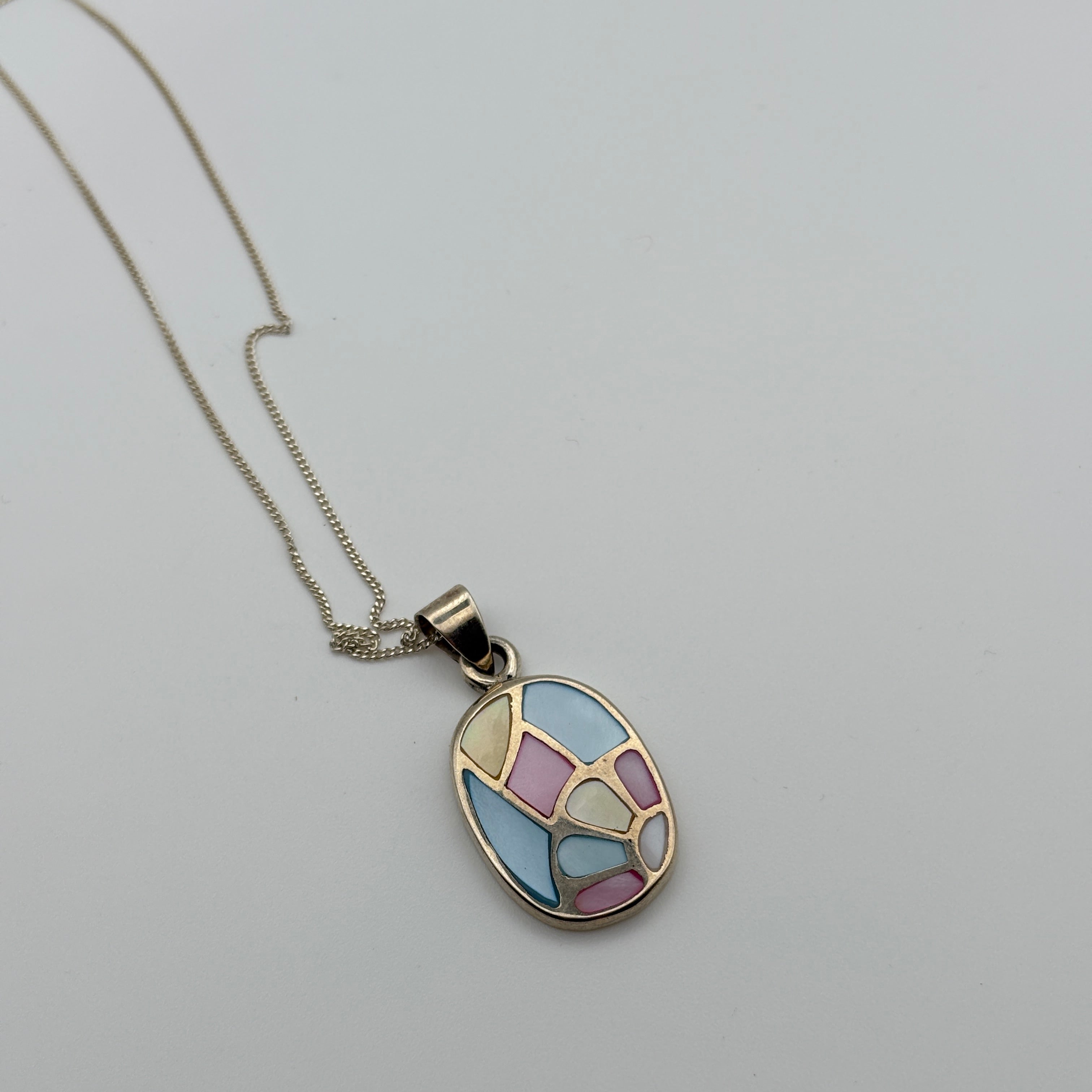 Sterling Silver Mosaic Mother of Pearl Necklace