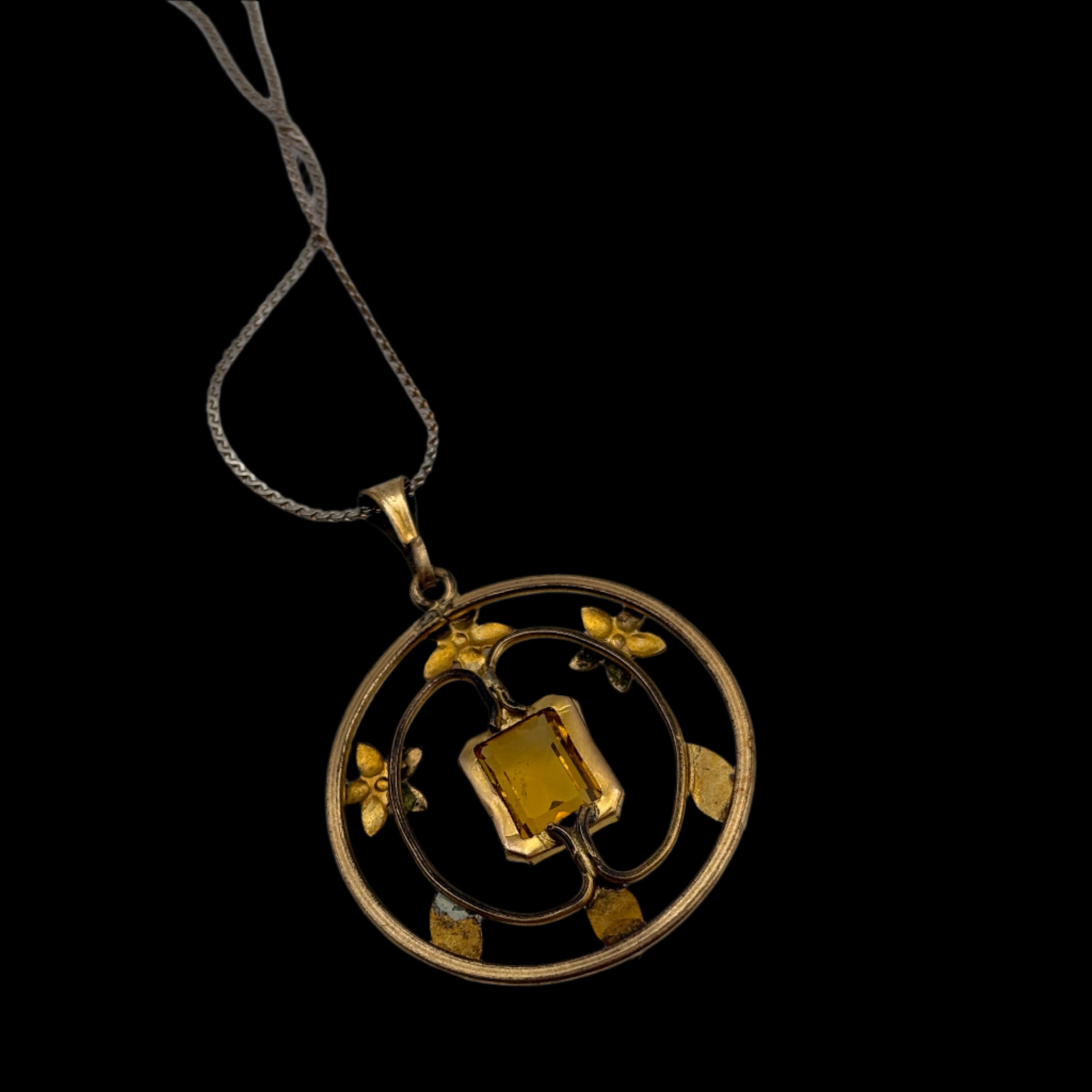 Vintage Gold Filled Seprentine Chain & Yellow Citrine Filigree Pendant