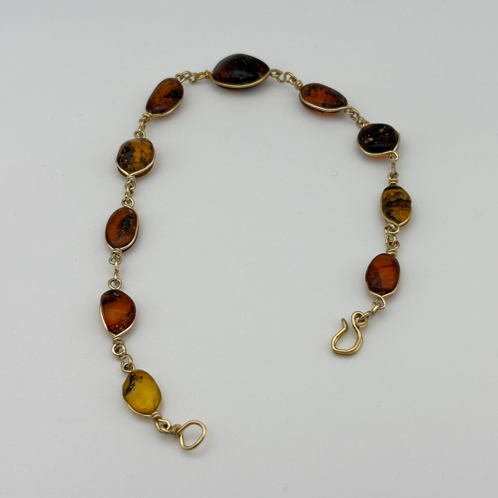 Vintage Wire Wrapped Amber Link Bracelet