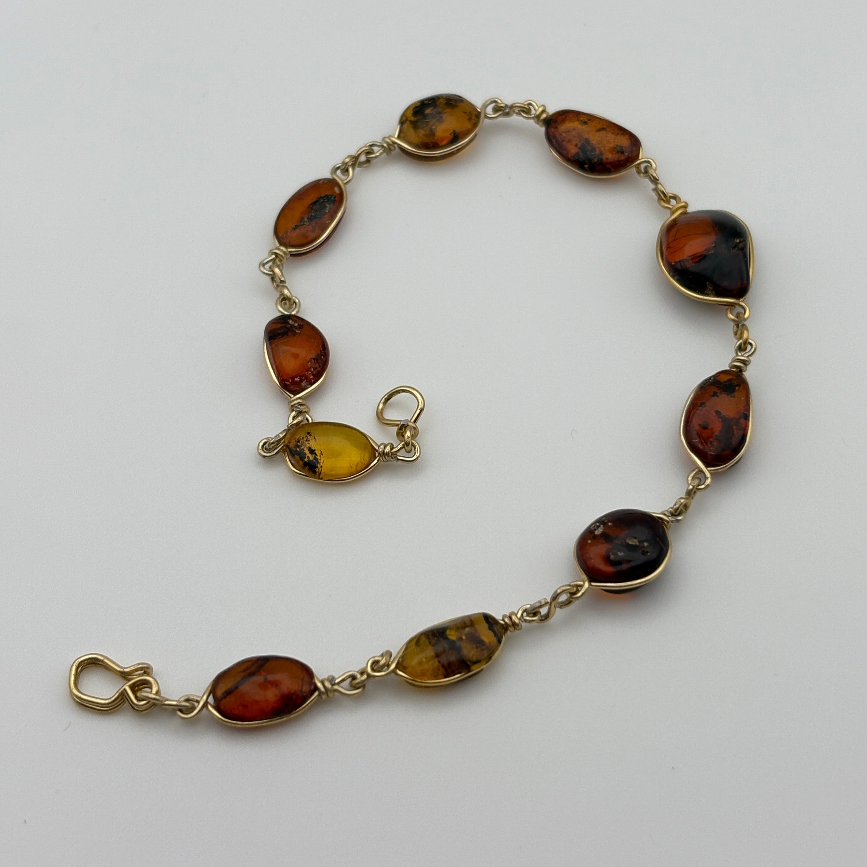Vintage Wire Wrapped Amber Link Bracelet