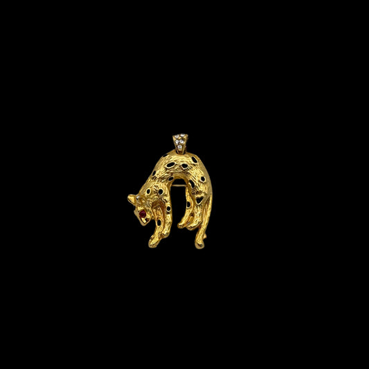 80s Cat Enamel Rhinestone Brooch & Pendant
