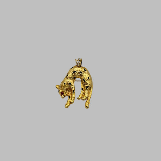 80s Cat Enamel Rhinestone Brooch & Pendant