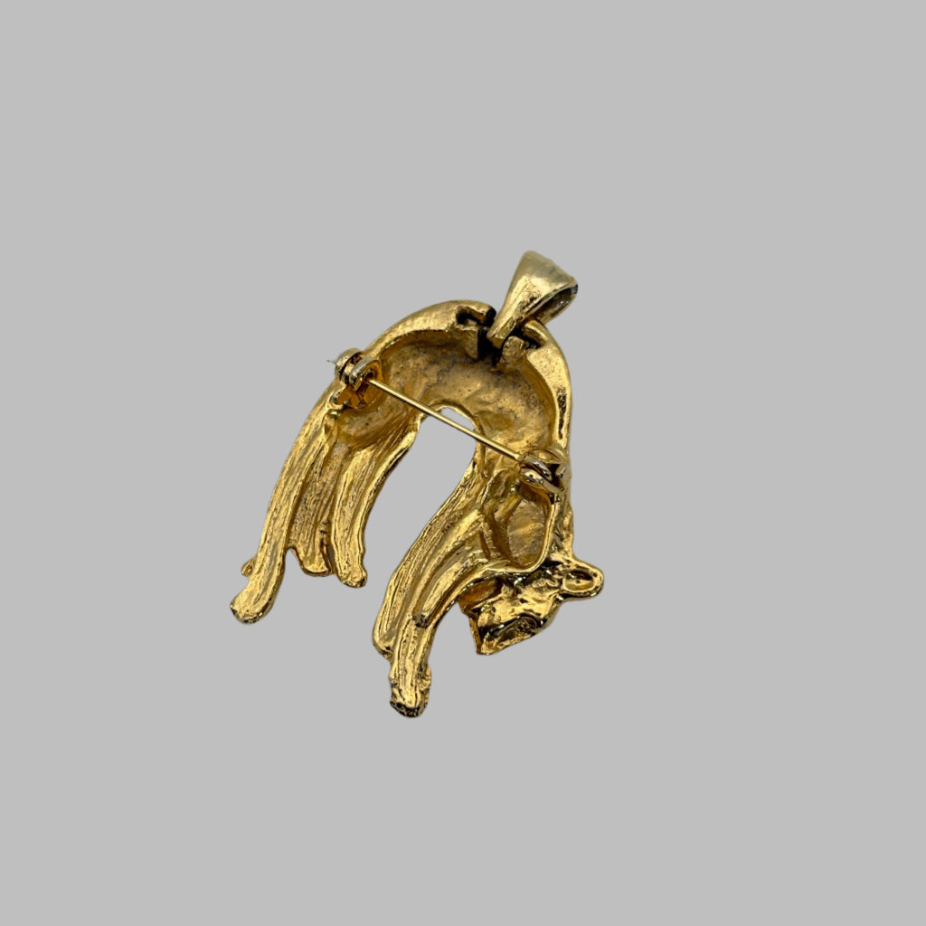 80s Cat Enamel Rhinestone Brooch & Pendant