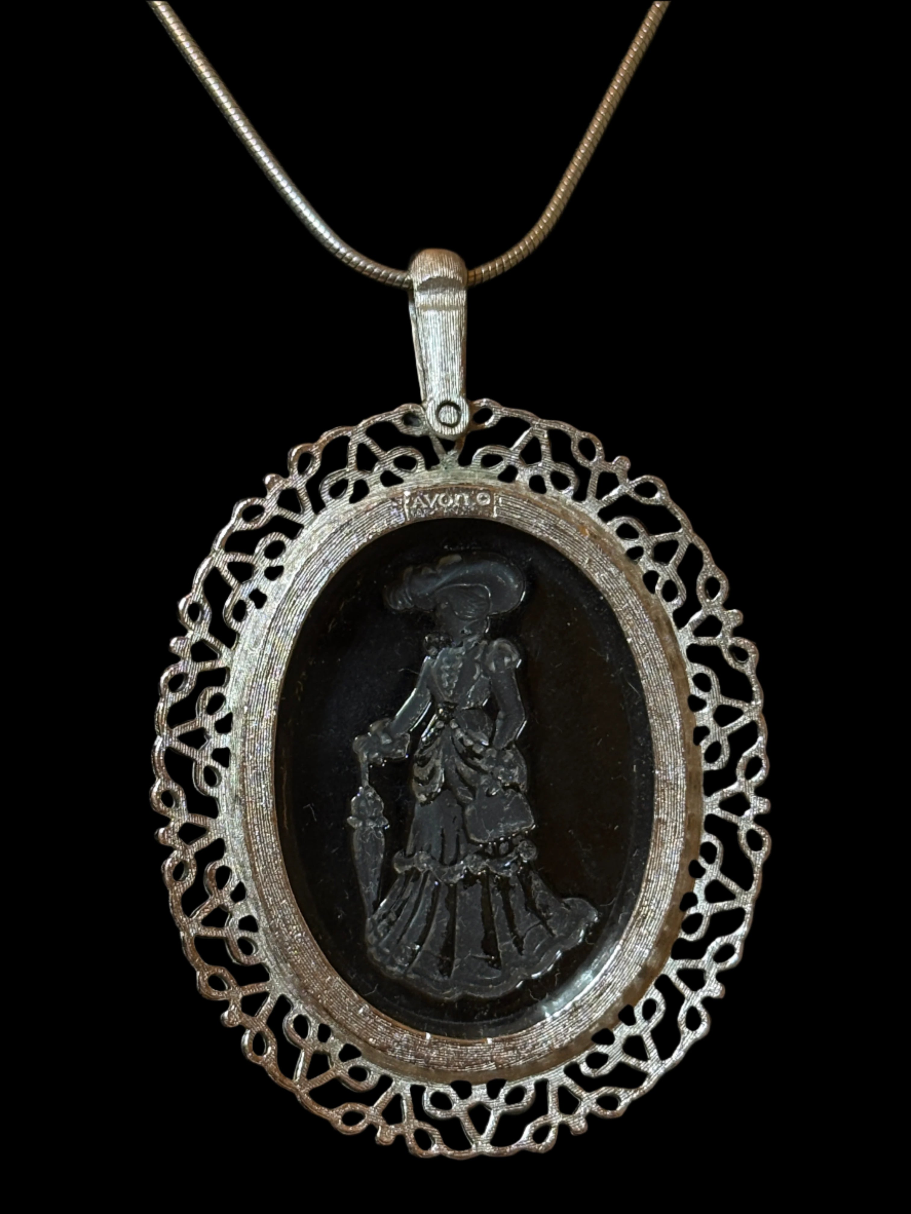 80s Victorian Avon Intaglio Glass Pendant