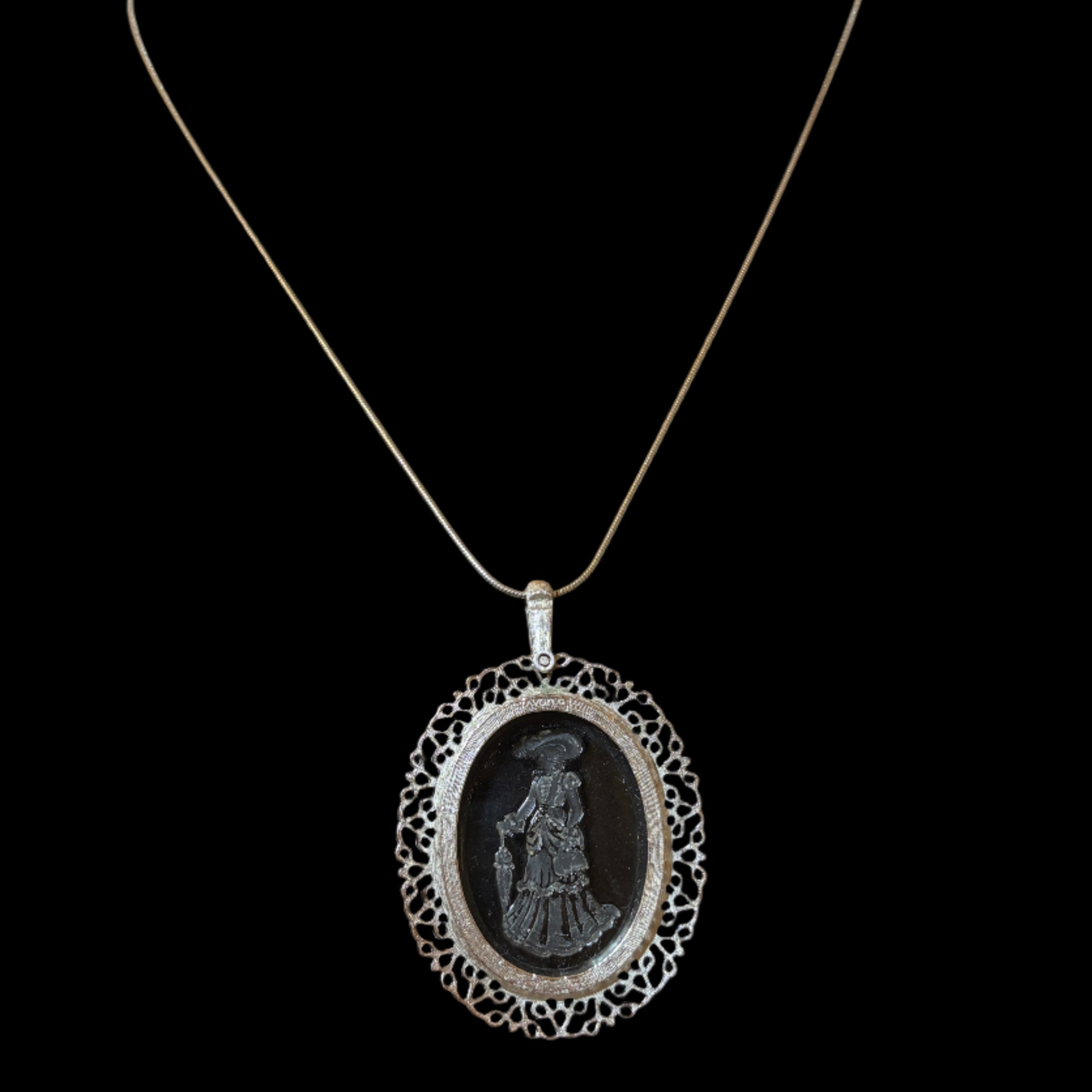 80s Victorian Avon Intaglio Glass Pendant