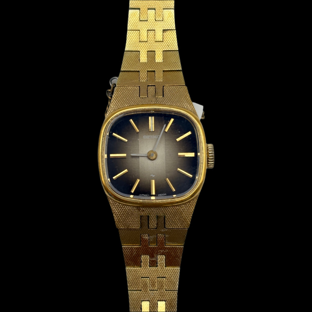Rare Seiko Brown Dial Chatoyant Gold Watch & Chain