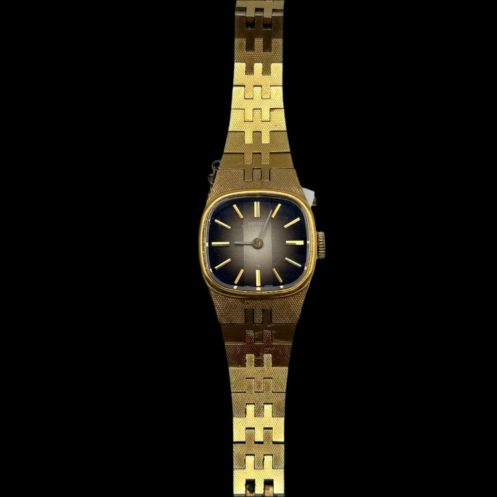 Rare Seiko Brown Dial Chatoyant Gold Watch & Chain