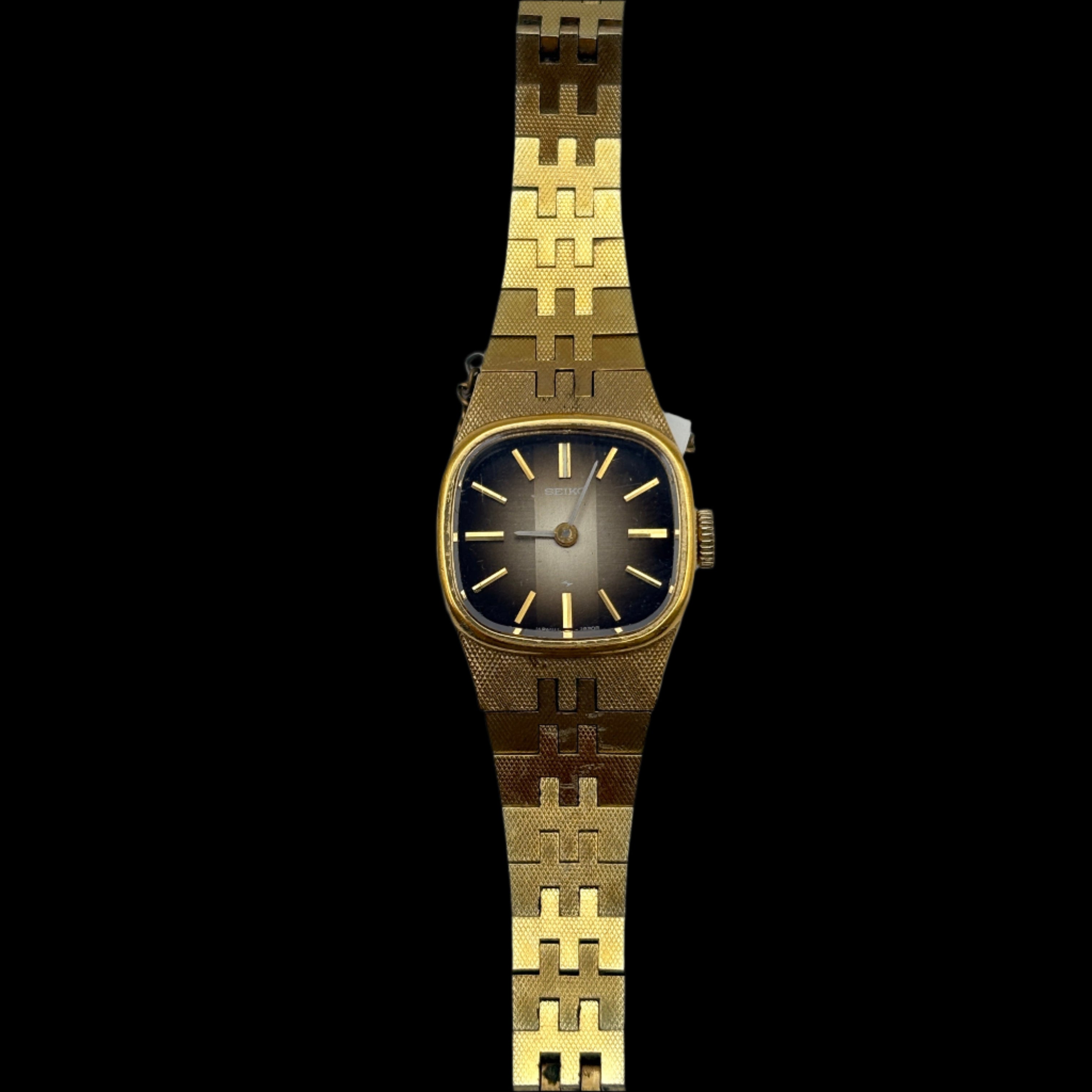 Rare Seiko Brown Dial Chatoyant Gold Watch & Chain