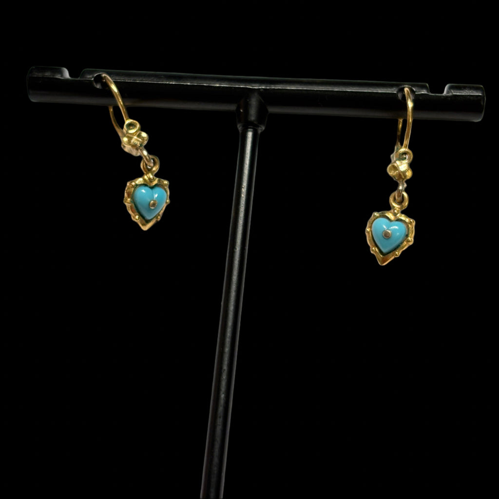 Rolled Gold Turquoise Heart Earrings