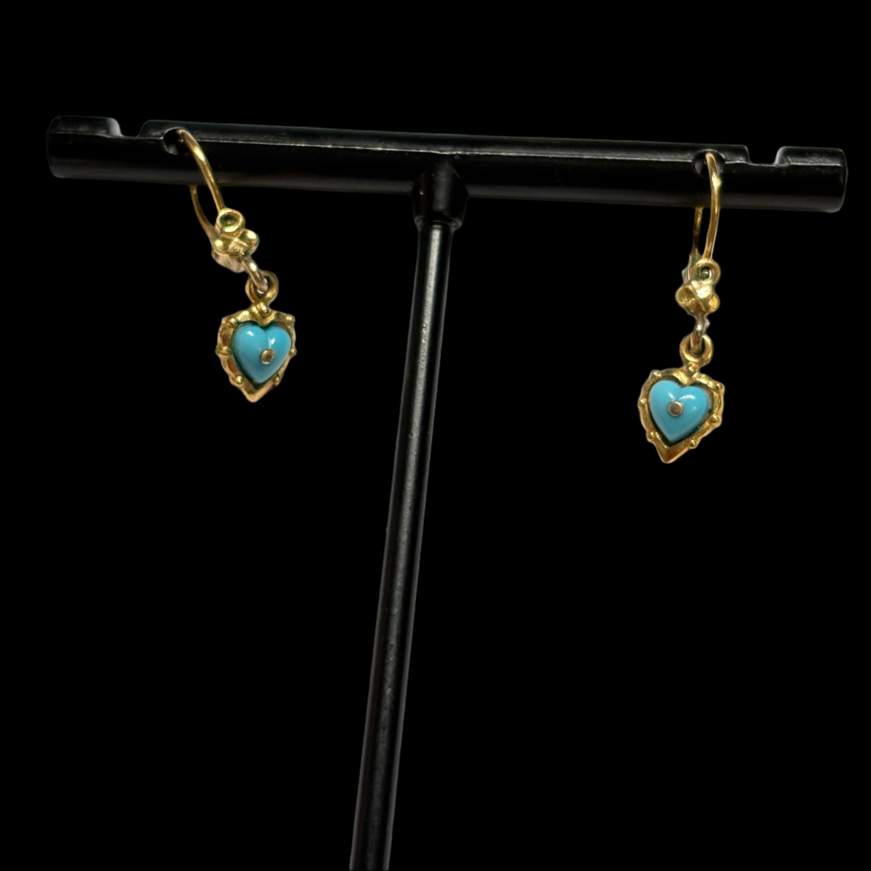 Rolled Gold Turquoise Heart Earrings