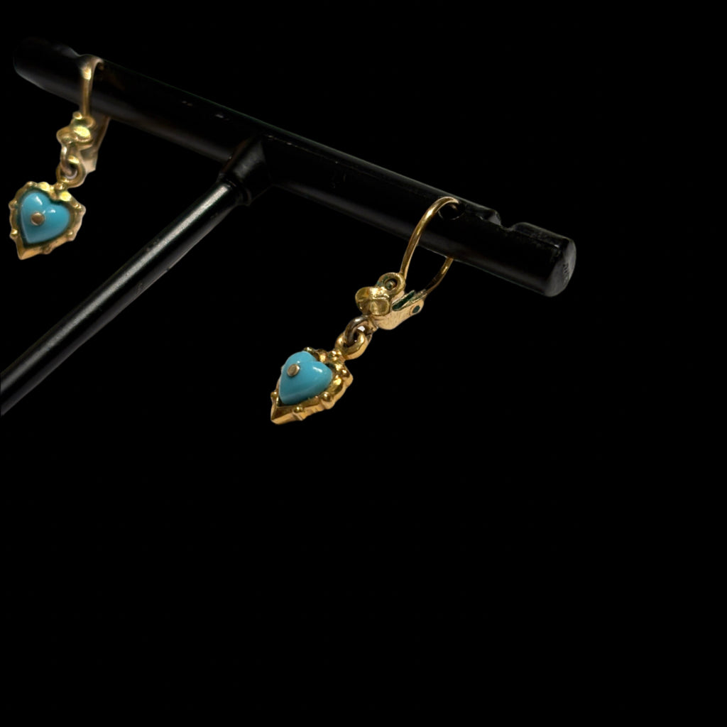 Rolled Gold Turquoise Heart Earrings