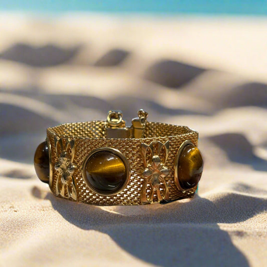 Antique Gold Plated Tigers Eye Bangle
