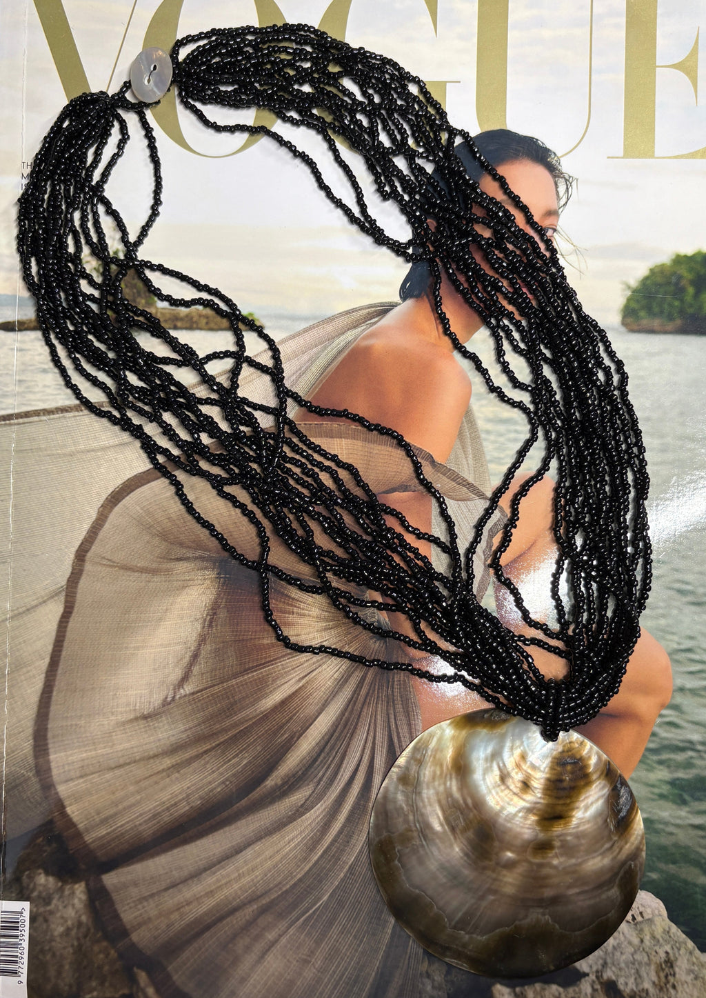 Abalone Shell Pendant & Black Beads Choker