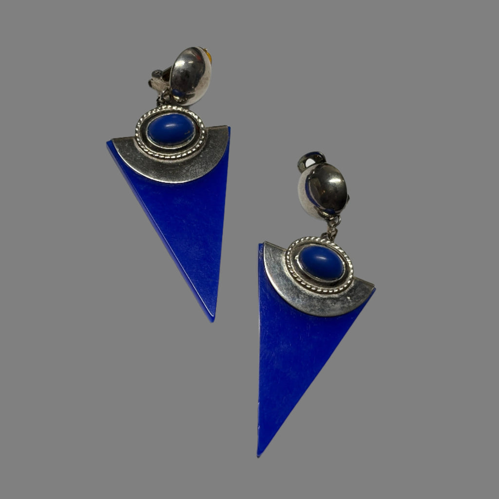 Clip-On Blue Lucite Drop Earrings