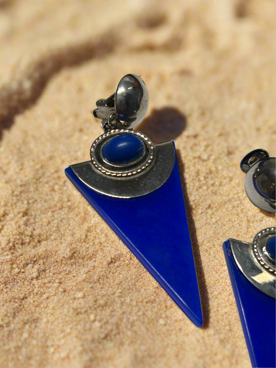 Clip-On Blue Lucite Drop Earrings