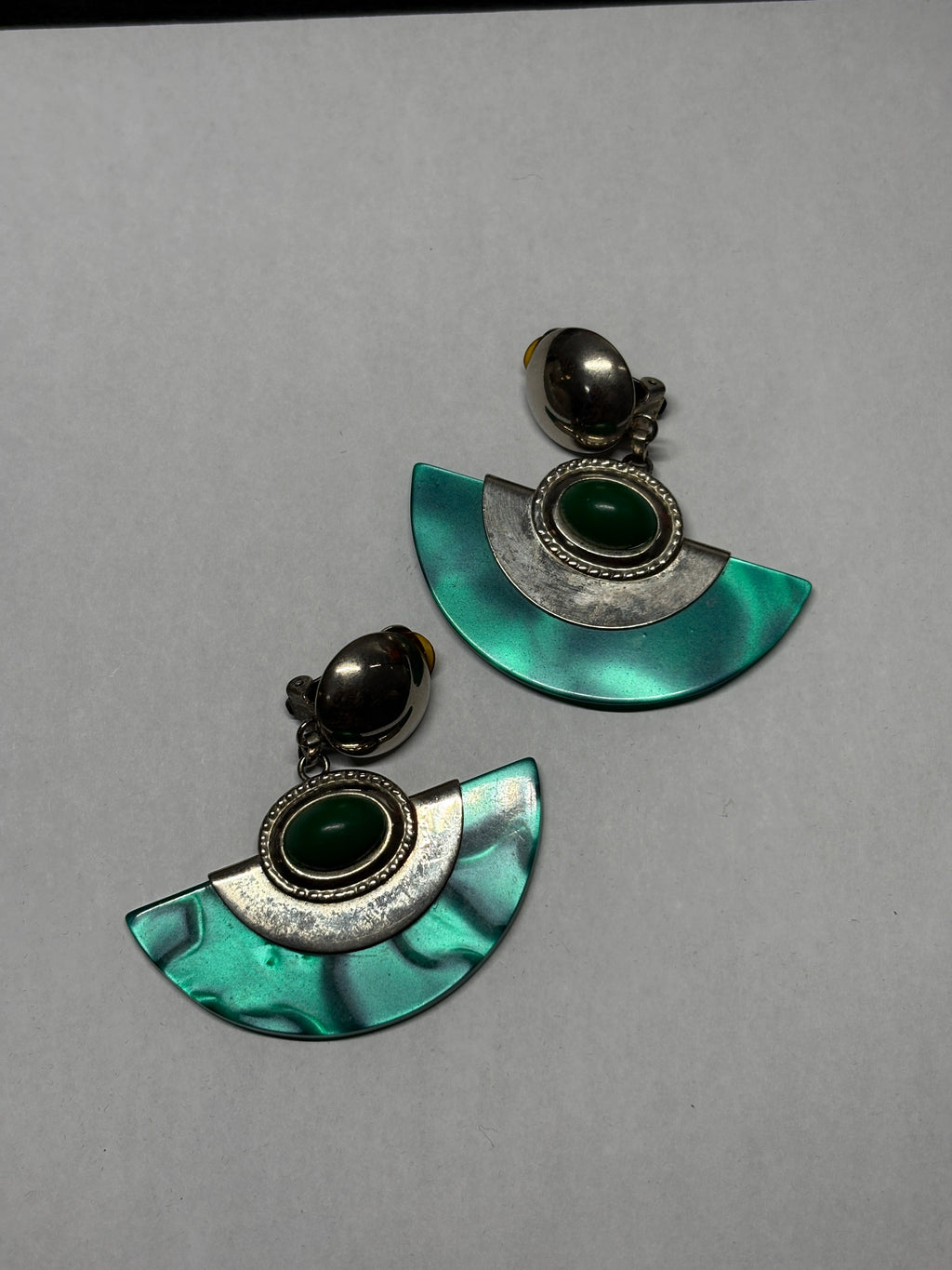 Green Lucite Clip-On Statement Earrings