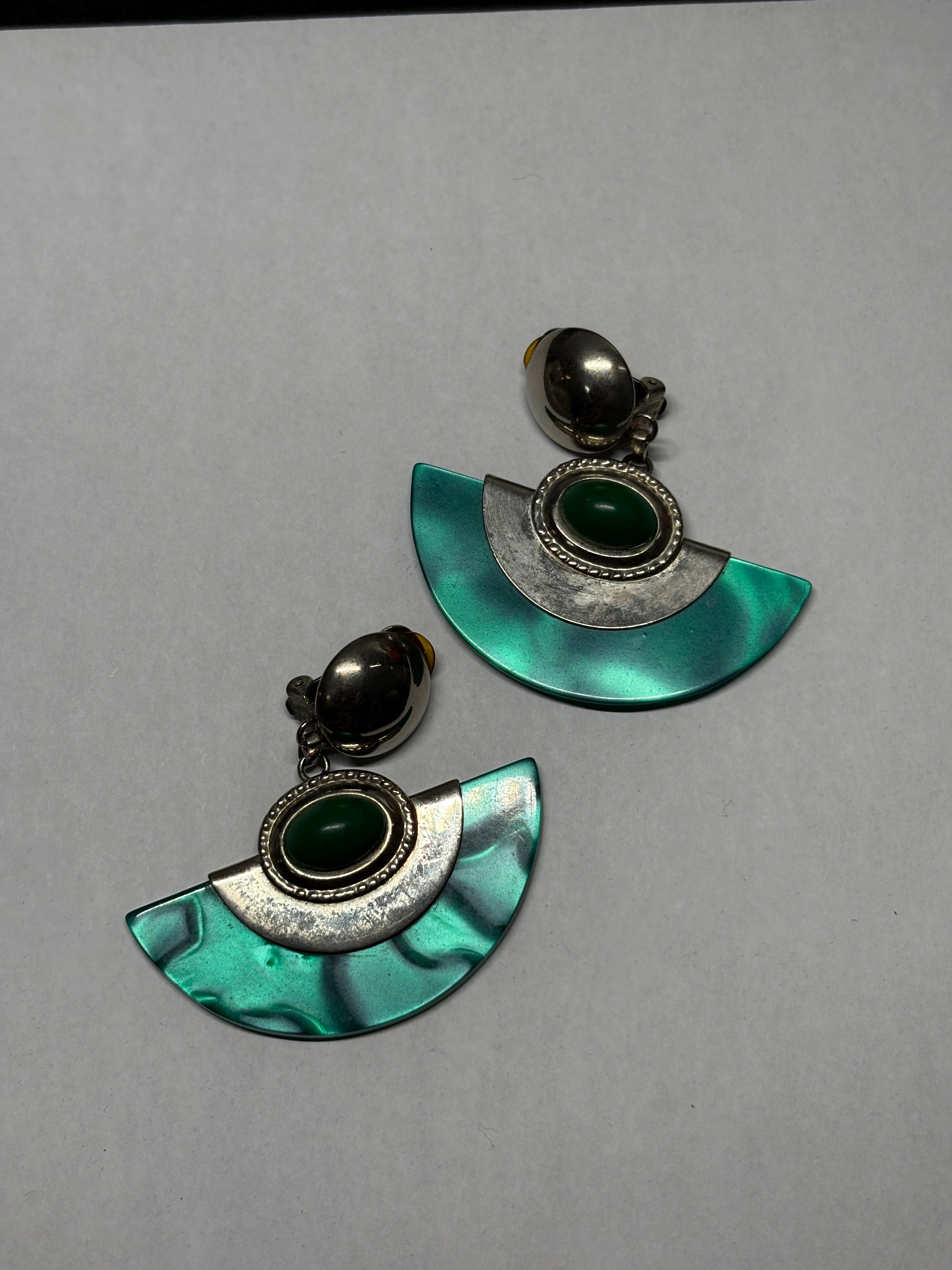 Green Lucite Clip-On Statement Earrings