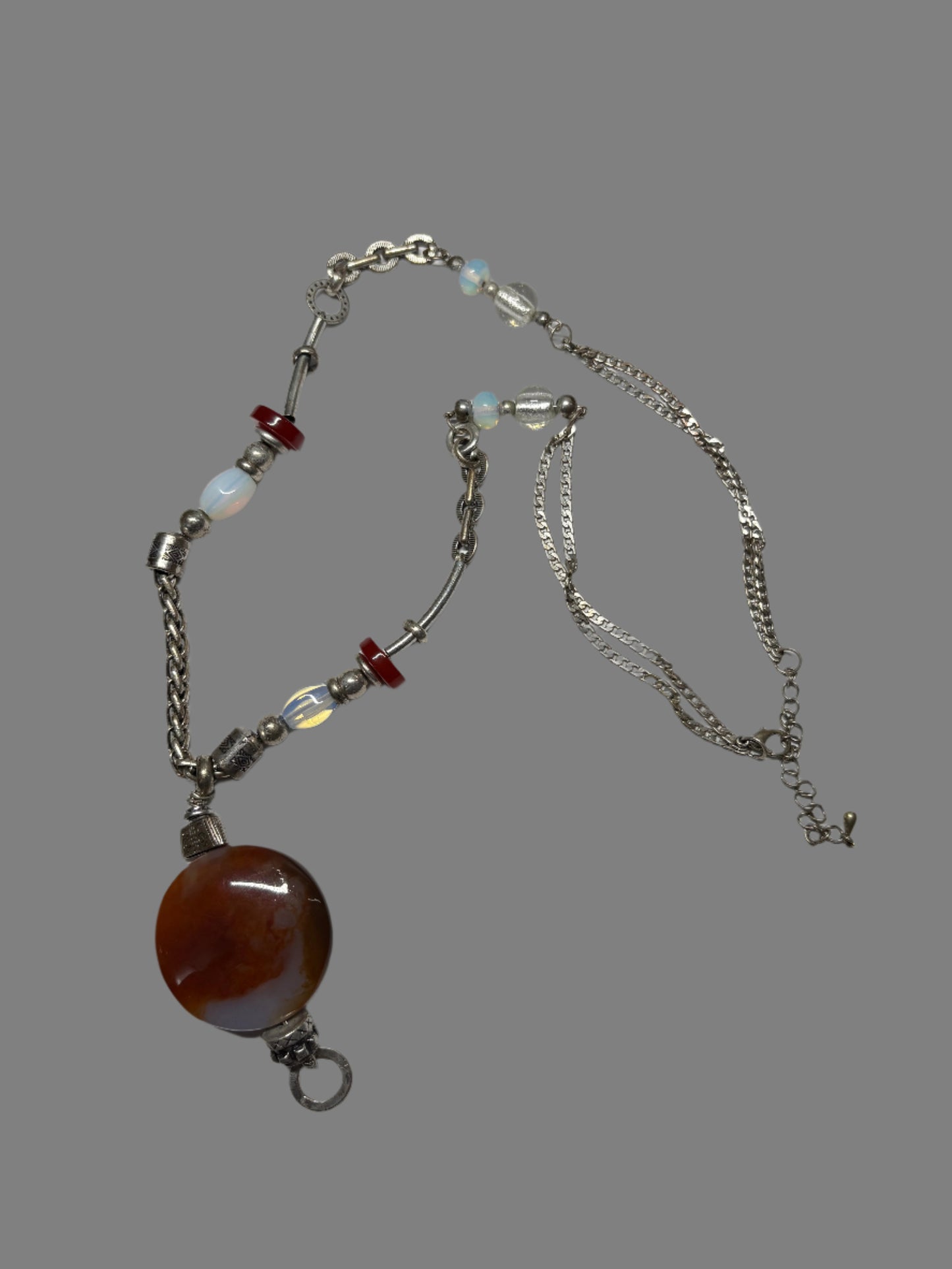 Silvertone Mixed Orange & Red Glass Statement Necklace