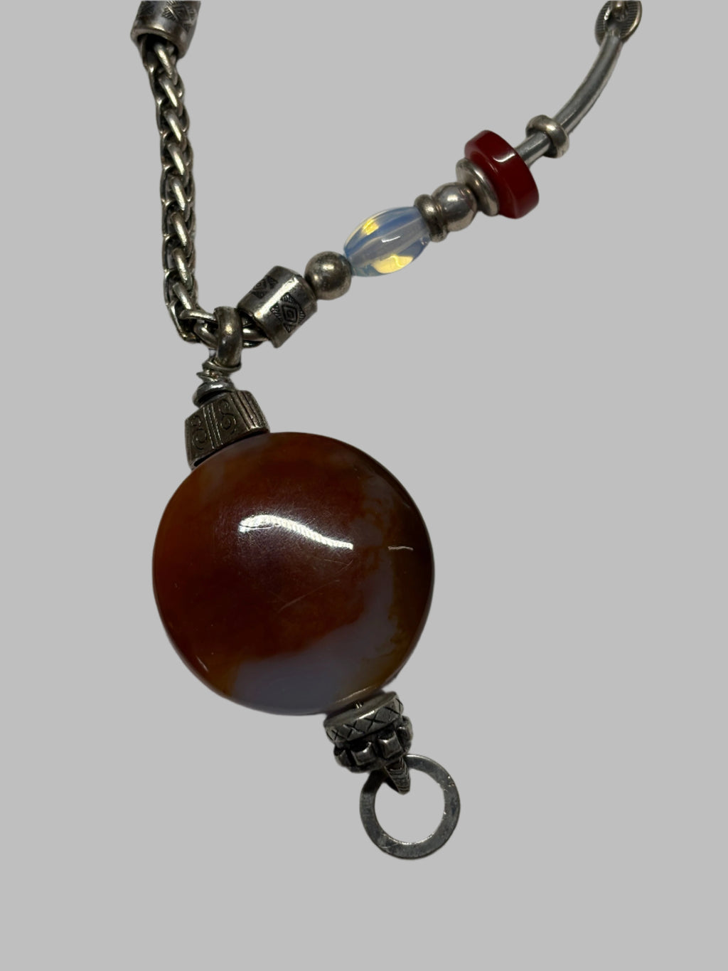 Silvertone Mixed Orange & Red Glass Statement Necklace