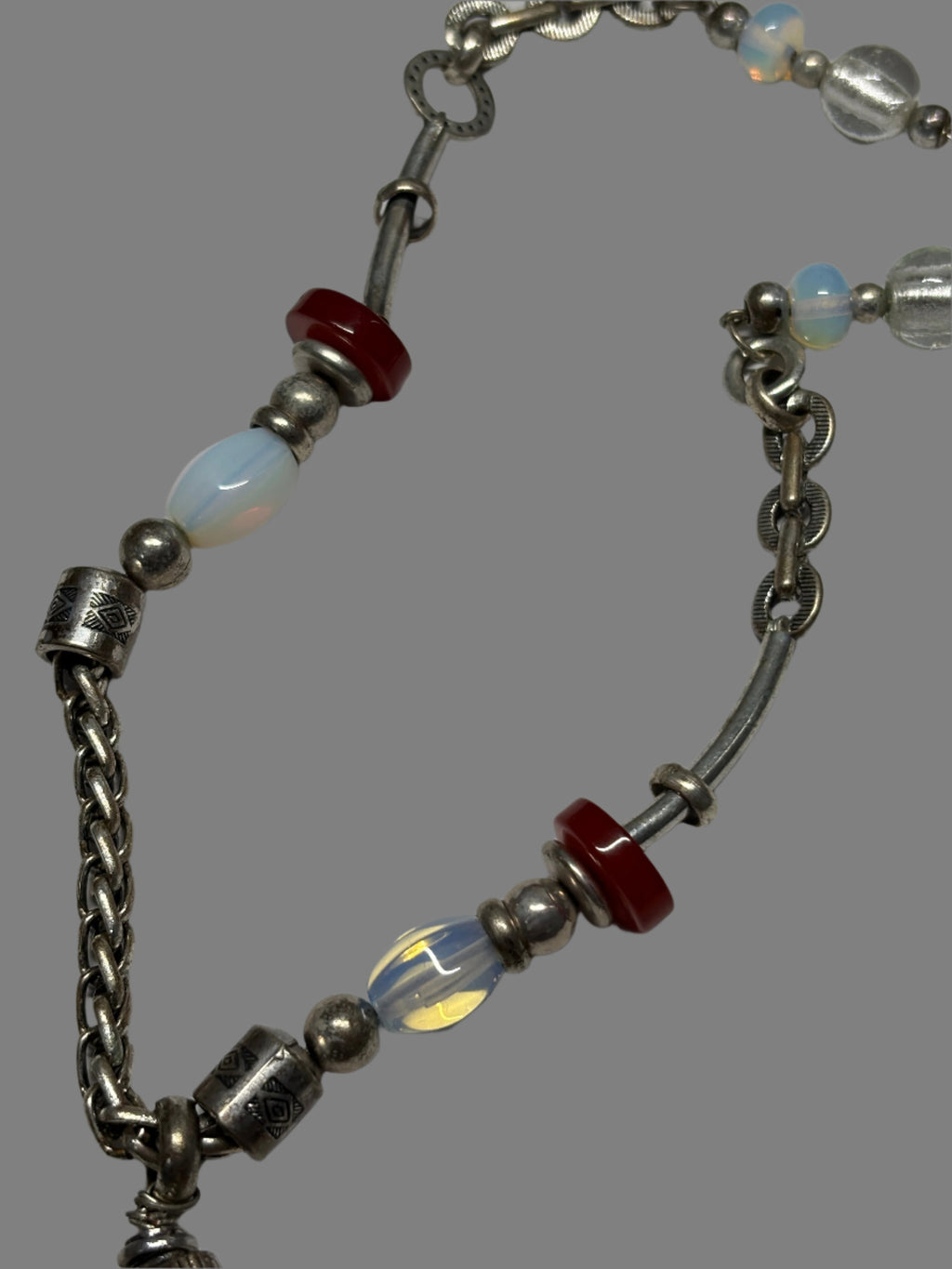 Silvertone Mixed Orange & Red Glass Statement Necklace