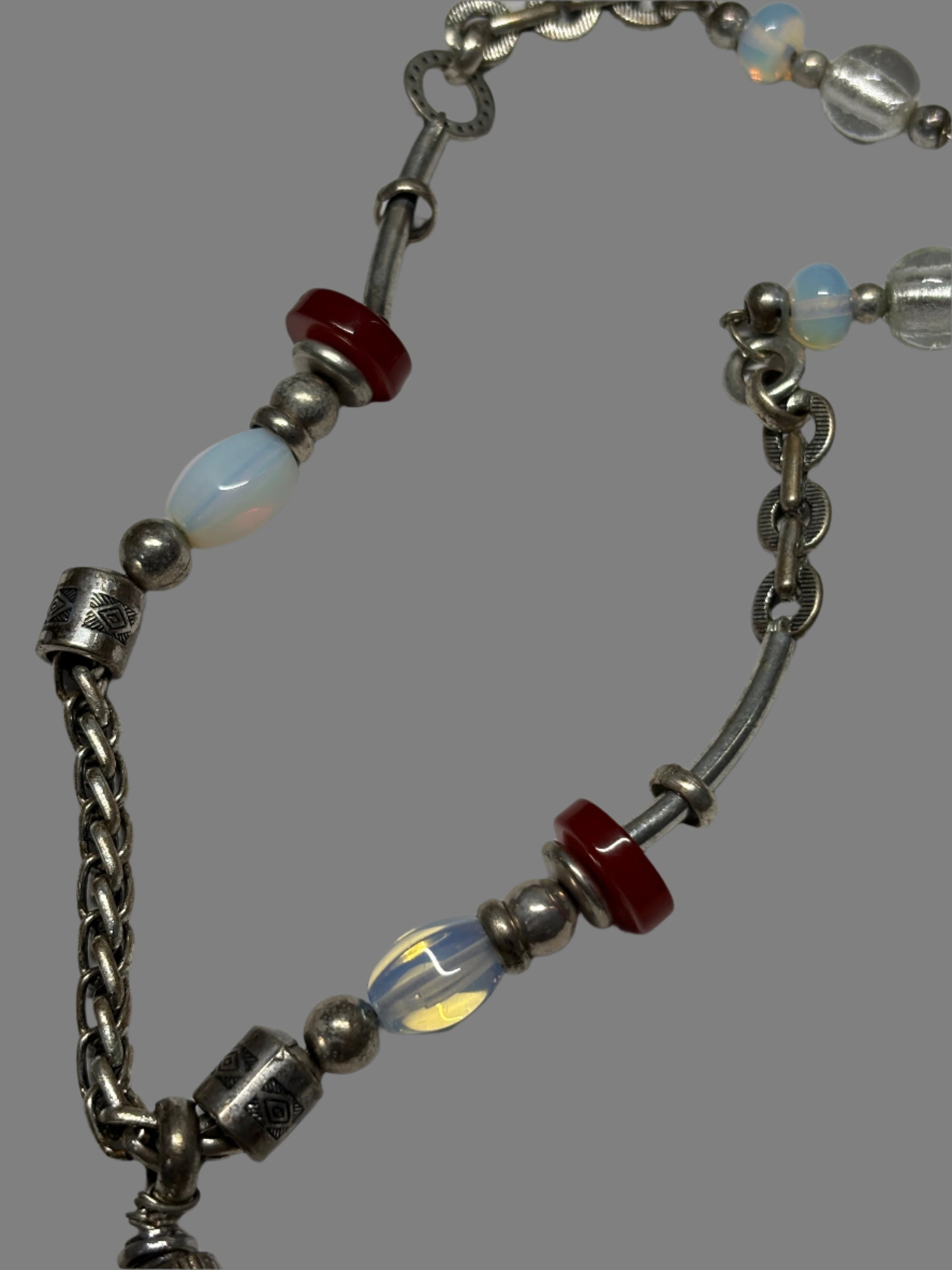 Silvertone Mixed Orange & Red Glass Statement Necklace