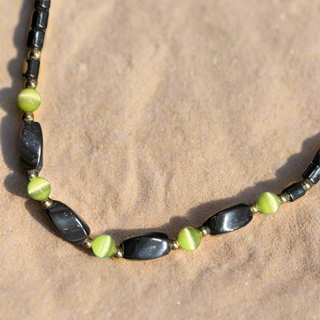 Marcasite & Green Cat's Eye Necklace Set