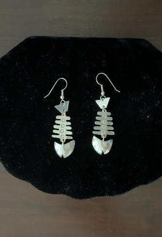 Sterling Silver Articulated Fish Skeleton Dangle Earrings