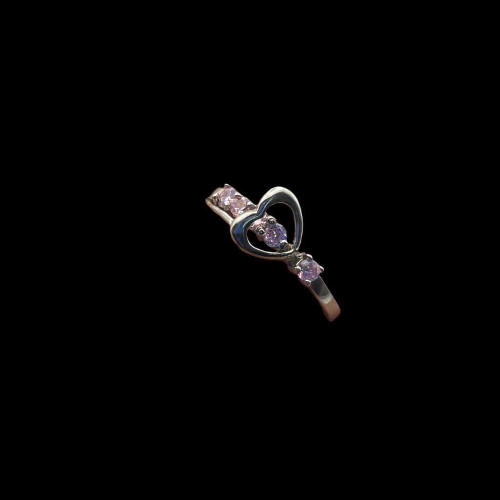 925 Heart Buckle with Pink Stones Ring