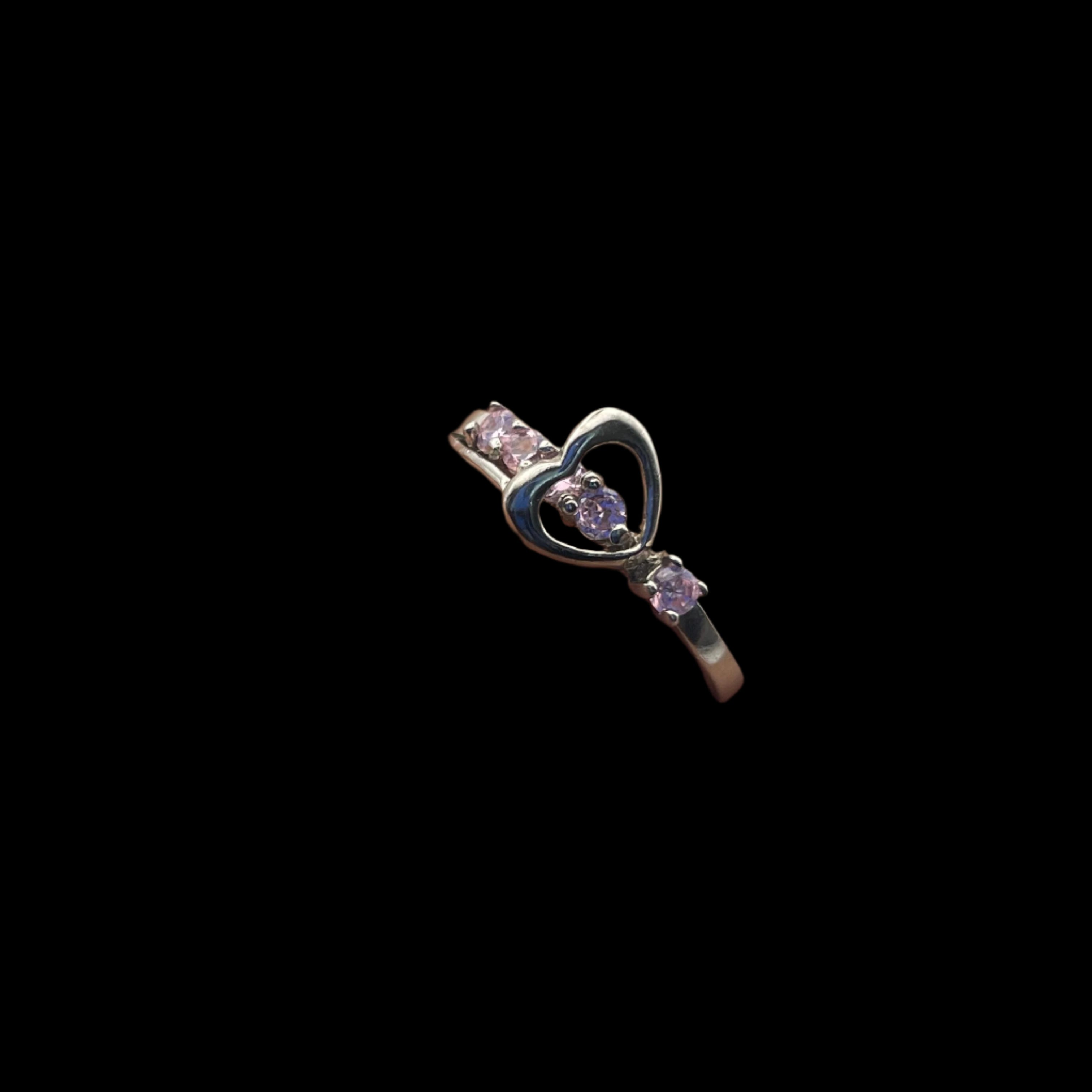 925 Heart Buckle with Pink Stones Ring