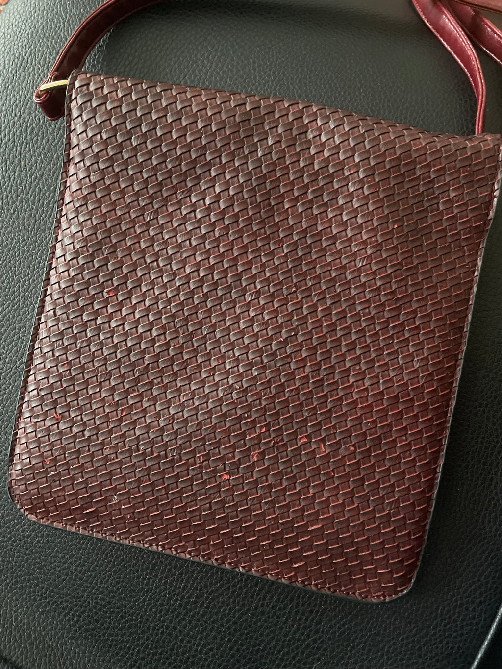 Cherry Red Woven Leather Bag
