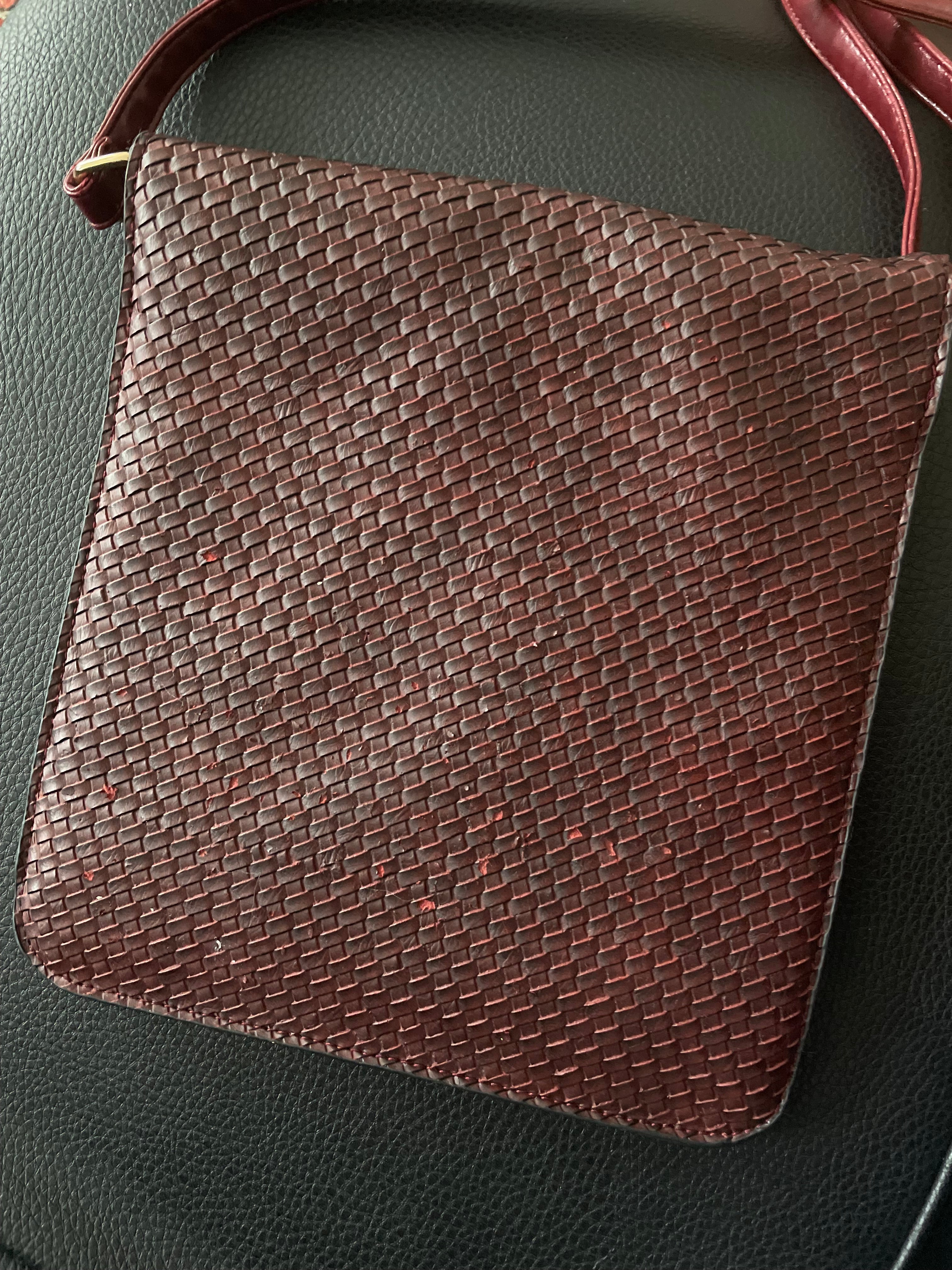 Cherry Red Woven Leather Bag