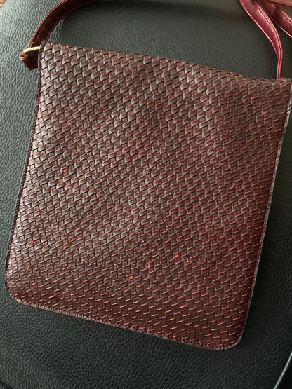 Cherry Red Woven Leather Bag