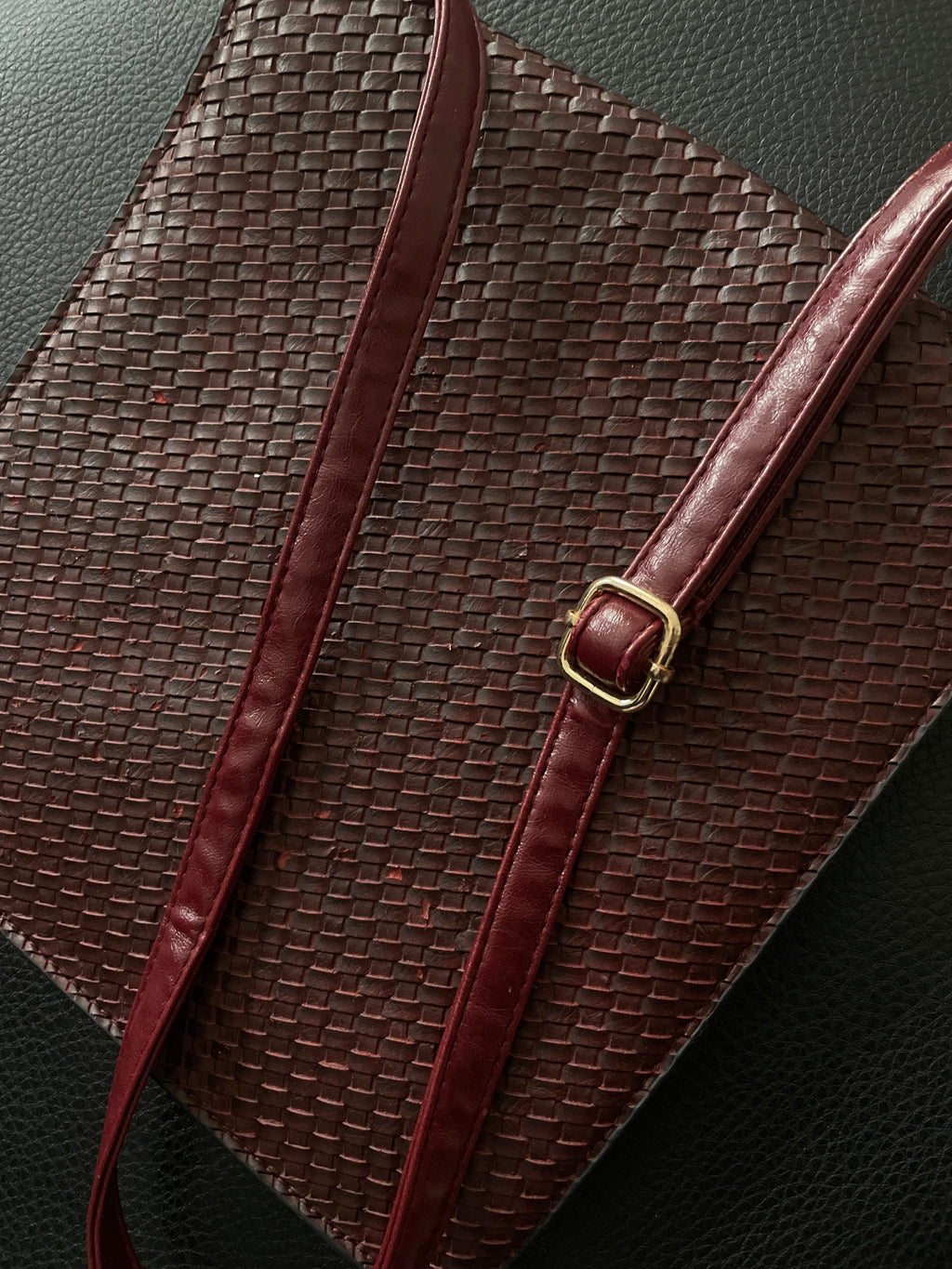 Cherry Red Woven Leather Bag