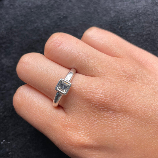 Silver-tone White Stone Bezel Ring