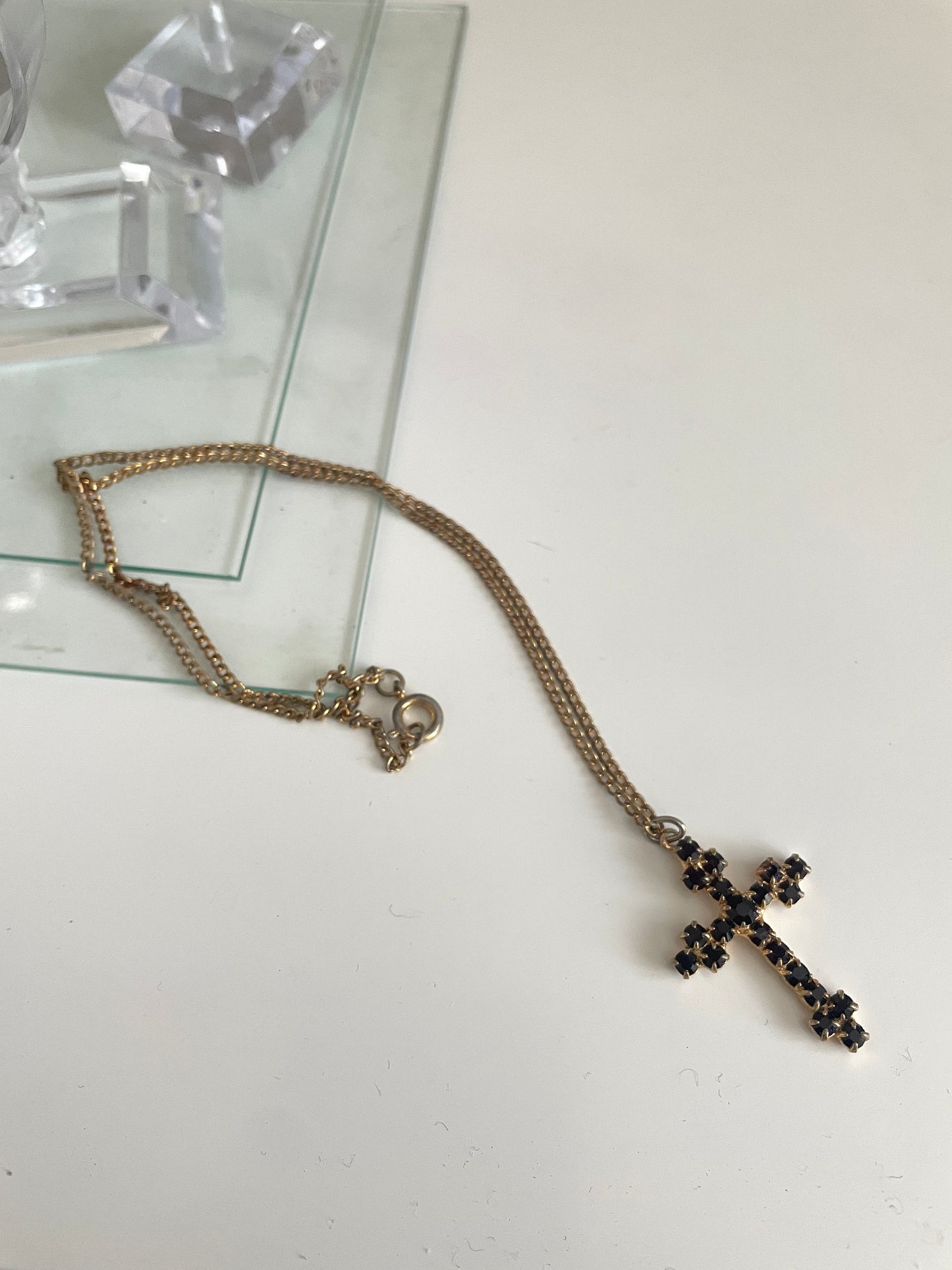 Gold-plated Dark Red Stone Cross Necklace