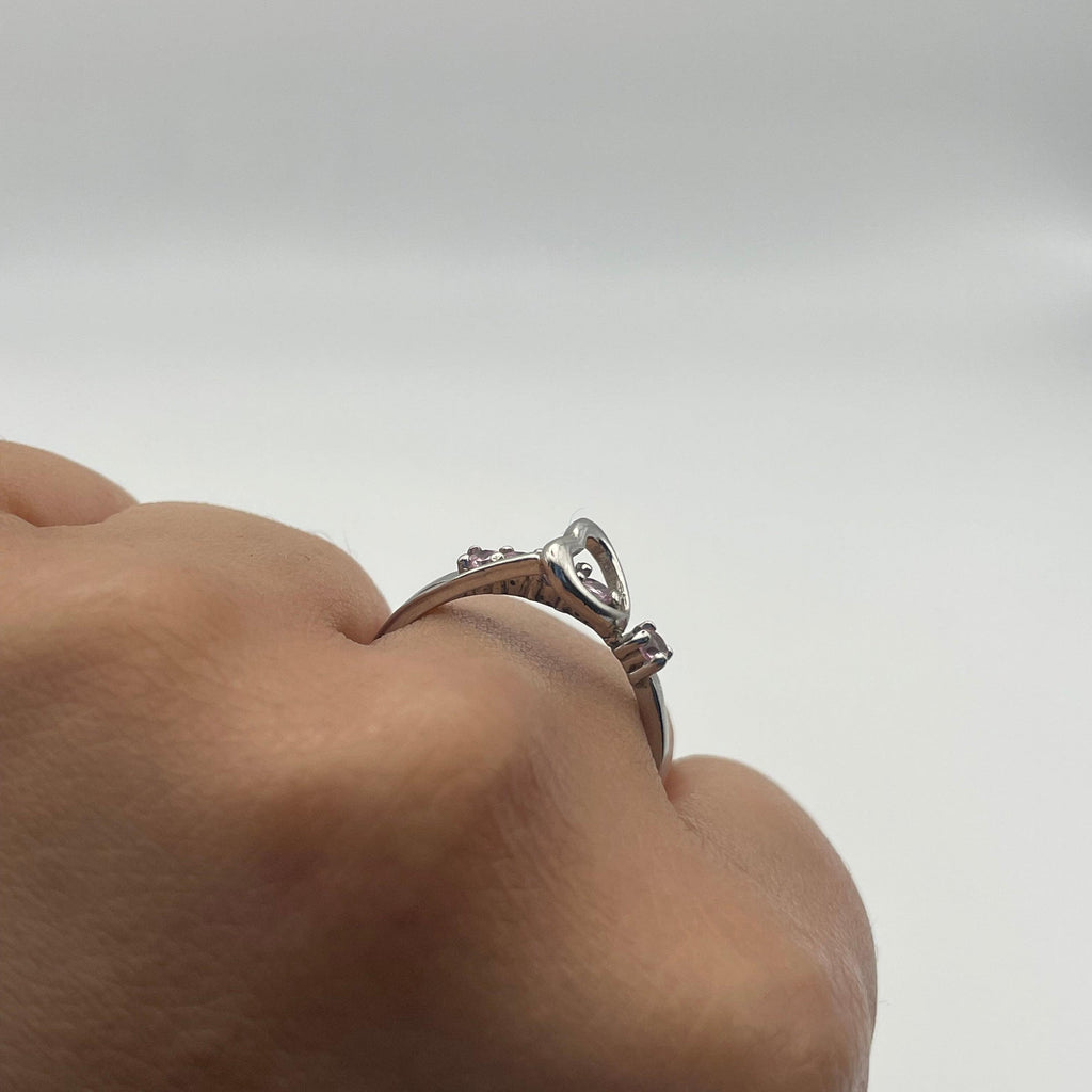 925 Heart Buckle with Pink Stones Ring