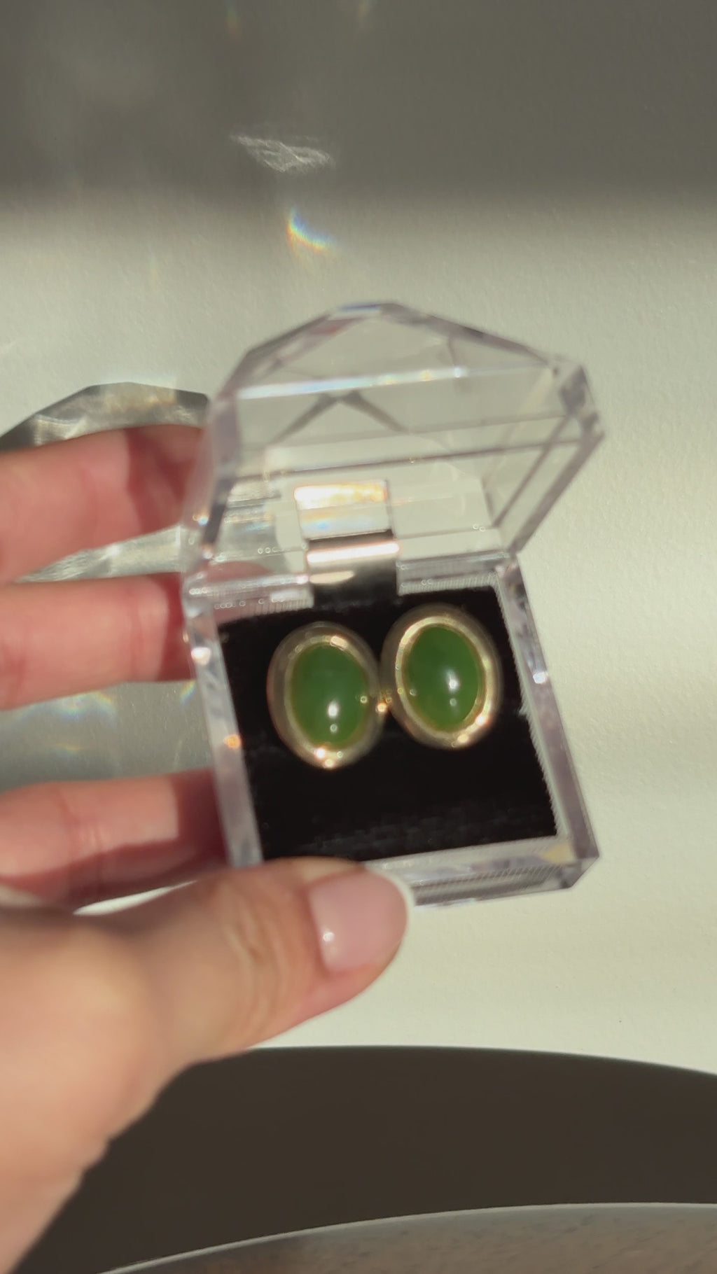 Vintage Gold Plated Green Chalcedony Clip-Ons