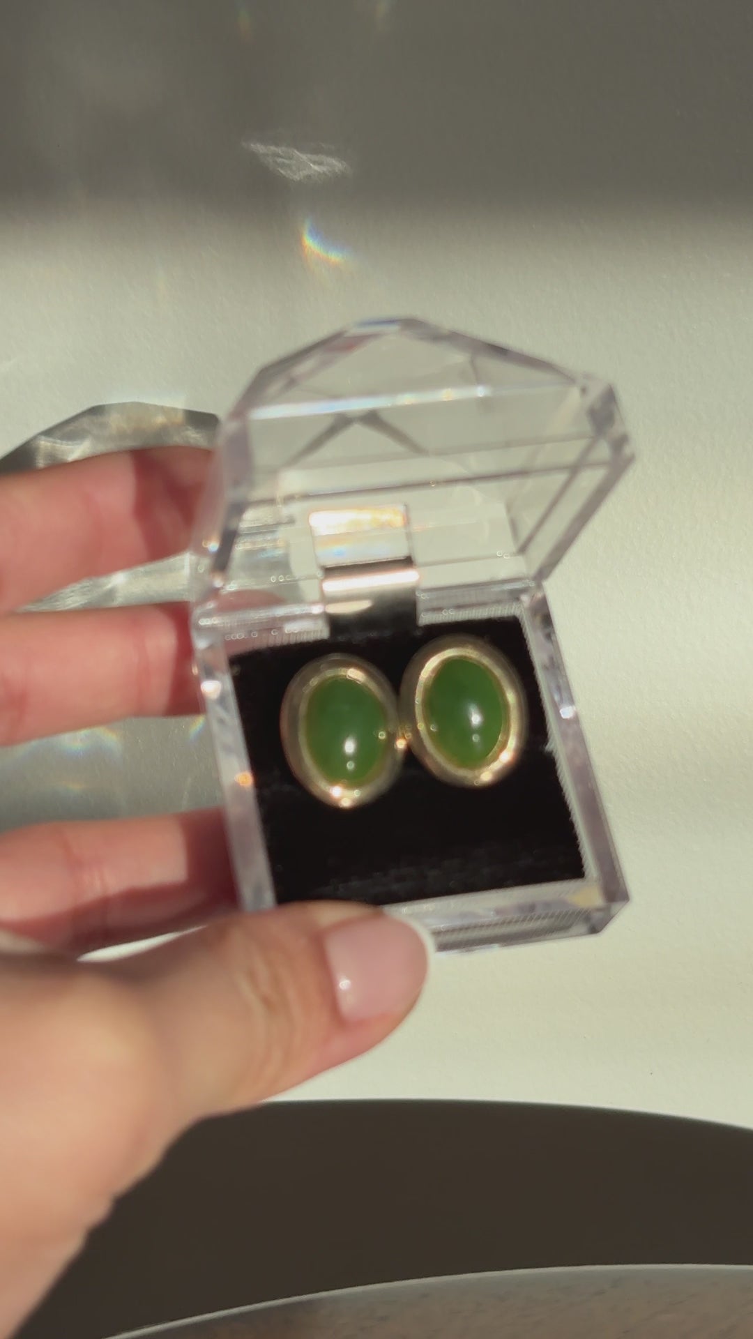 Vintage Gold Plated Green Chalcedony Clip-Ons