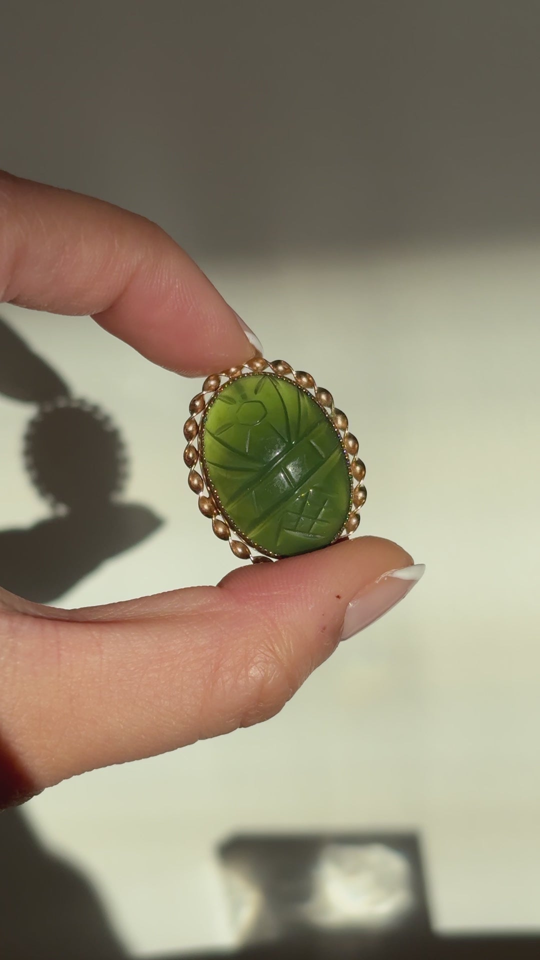 Gold Filled Jadeite Scarab Brooch/Pendant
