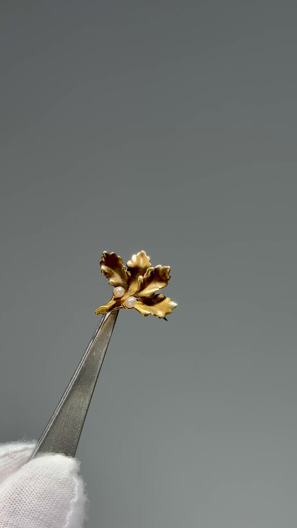 14KT Maple Leaf Pin with Freshwater Seed Pearls