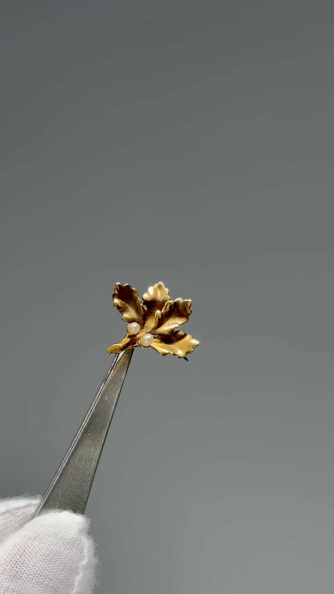 14KT Maple Leaf Pin with Freshwater Seed Pearls
