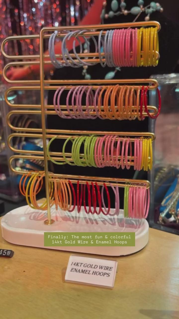 14KT Gold Wire Enamel sleeper Hoops