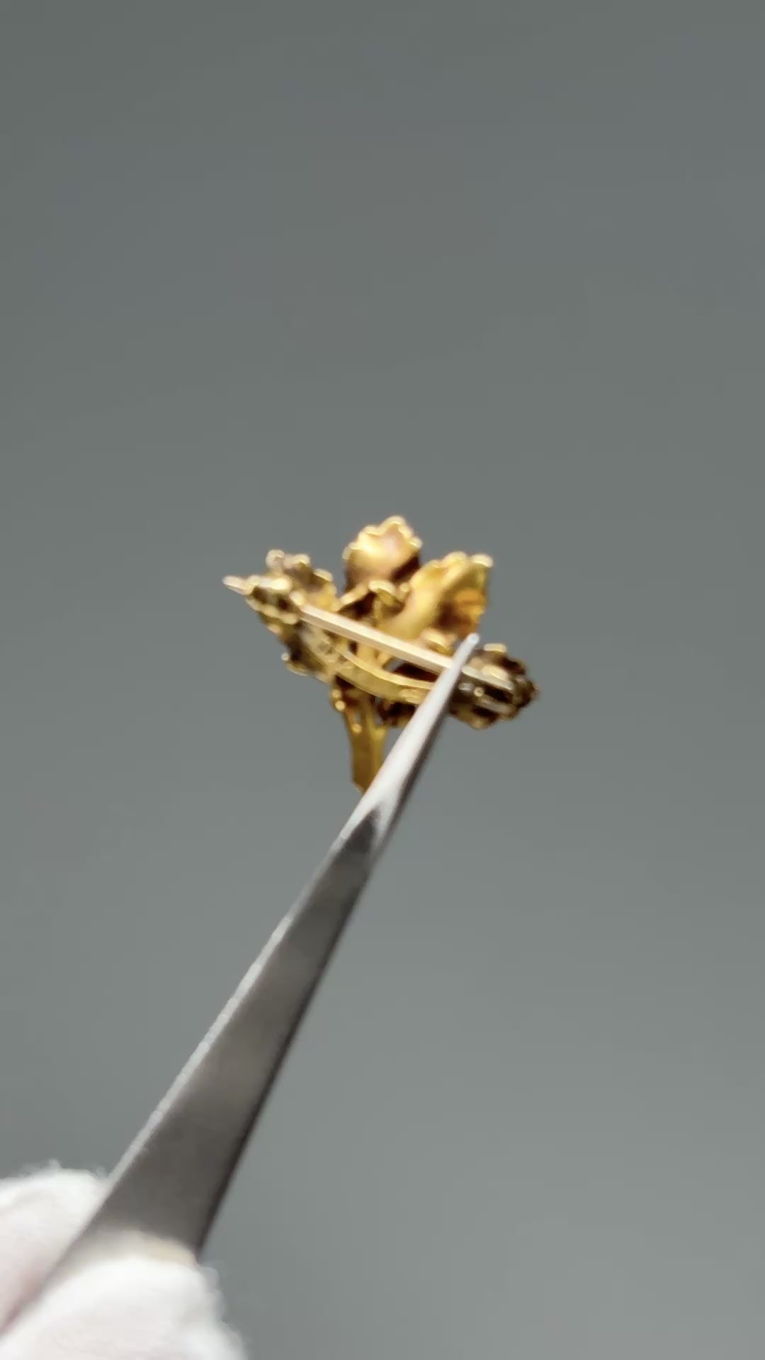 14KT Maple Leaf Pin with Freshwater Seed Pearls